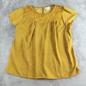 Perch By Blu Pepper Top Womens 1XL‎ Yellow Gold Trapeze Cap Sleeve Flowy Boho